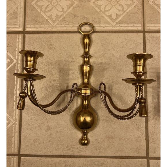 VINTAGE PAIR OF SOLID BRASS GEORGIAN STYLE SCONCES 13in. Made In India - Picture 3 of 16